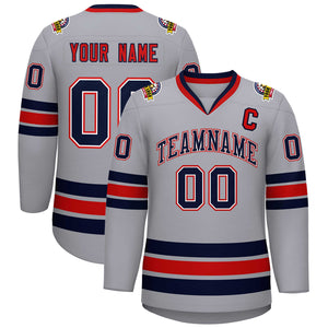 Custom Gray Navy White-Red Classic Style Hockey Jersey