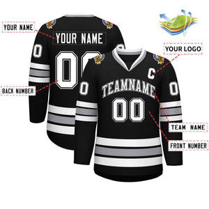 Custom Black White Black-Gray Classic Style Hockey Jersey