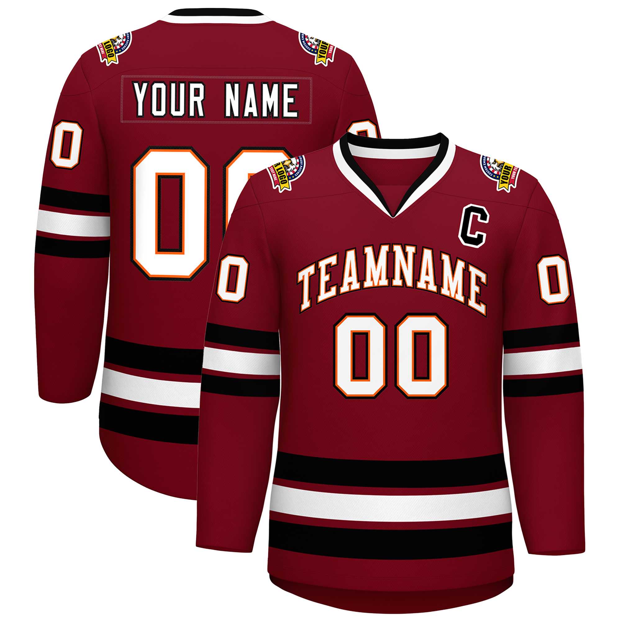 Custom Crimson White Orange-Black Classic Style Hockey Jersey