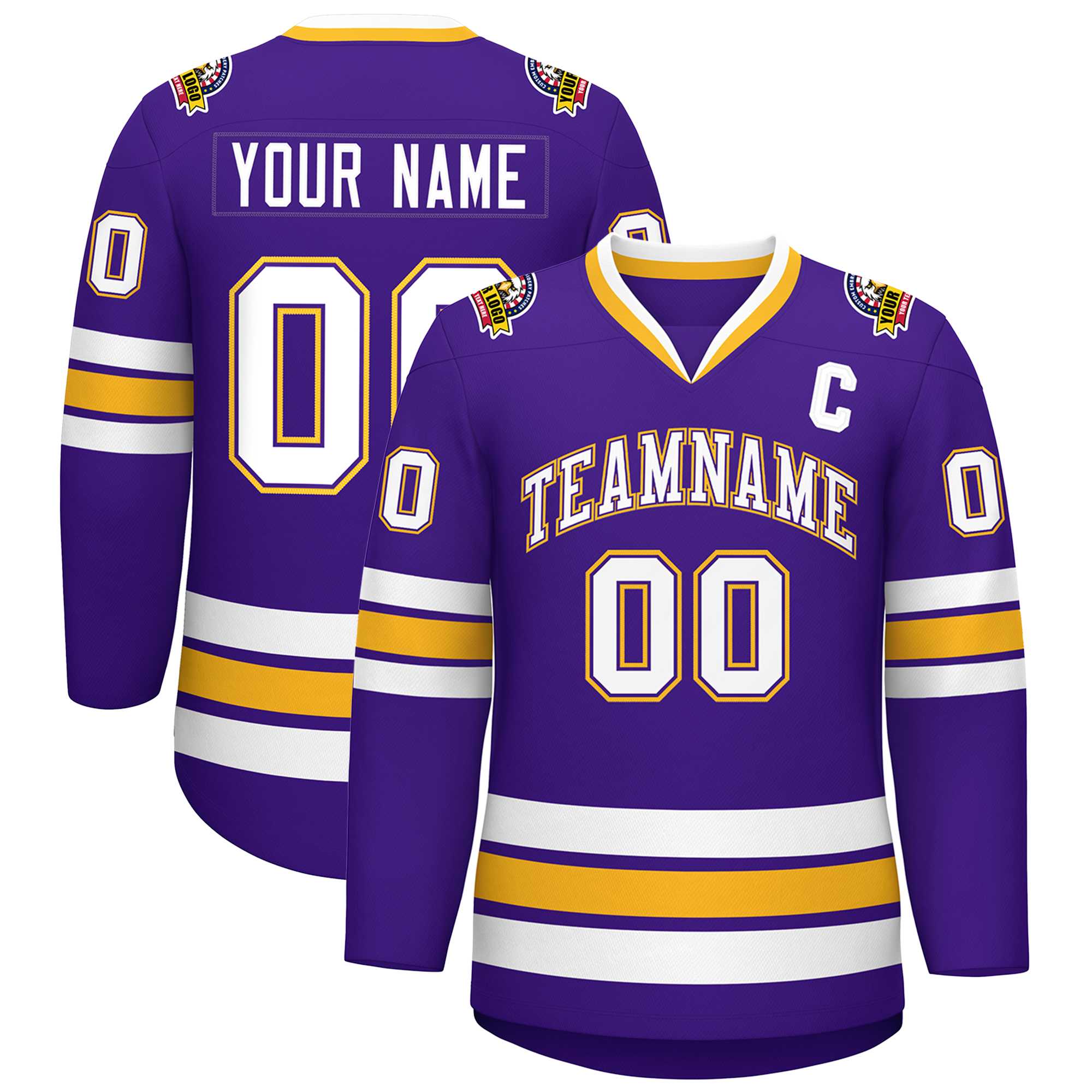 Custom Purple White Purple-Gold Classic Style Hockey Jersey