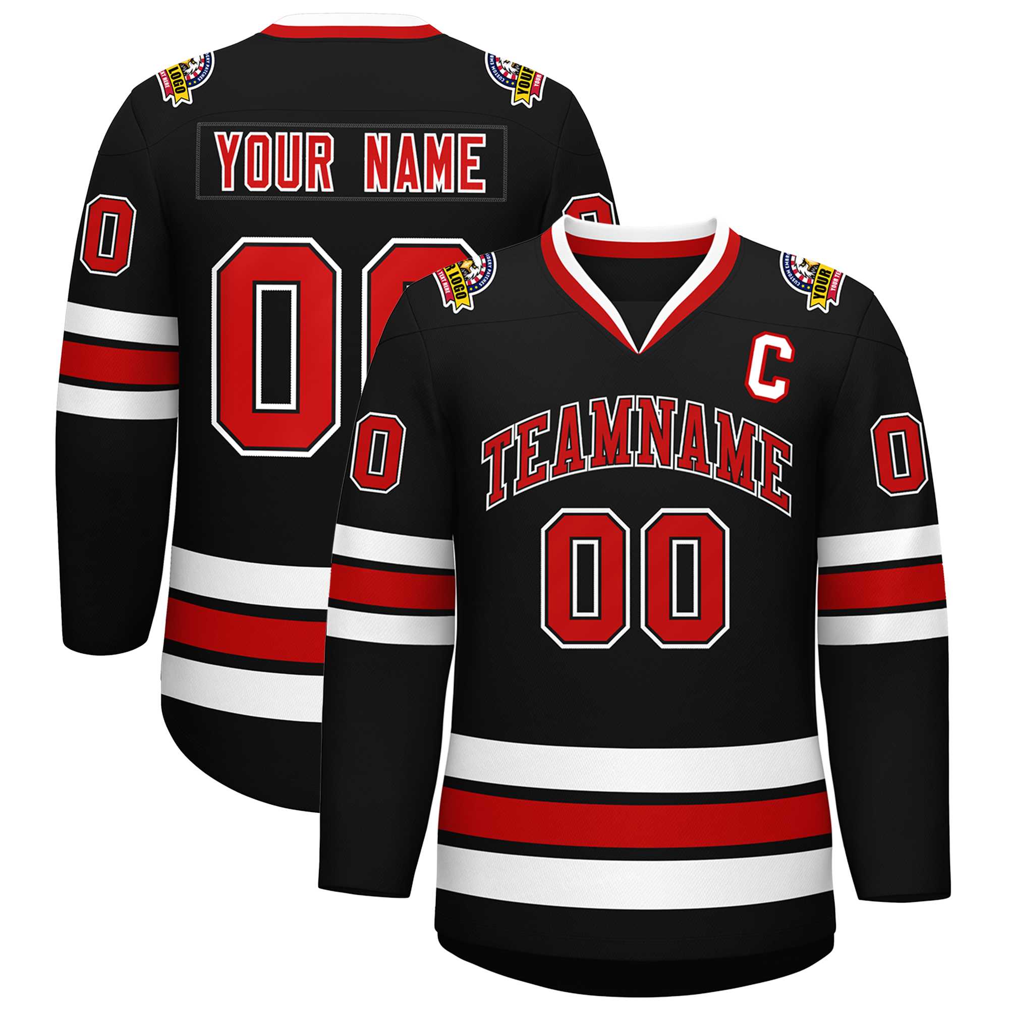 Custom Black Red Black-White Classic Style Hockey Jersey