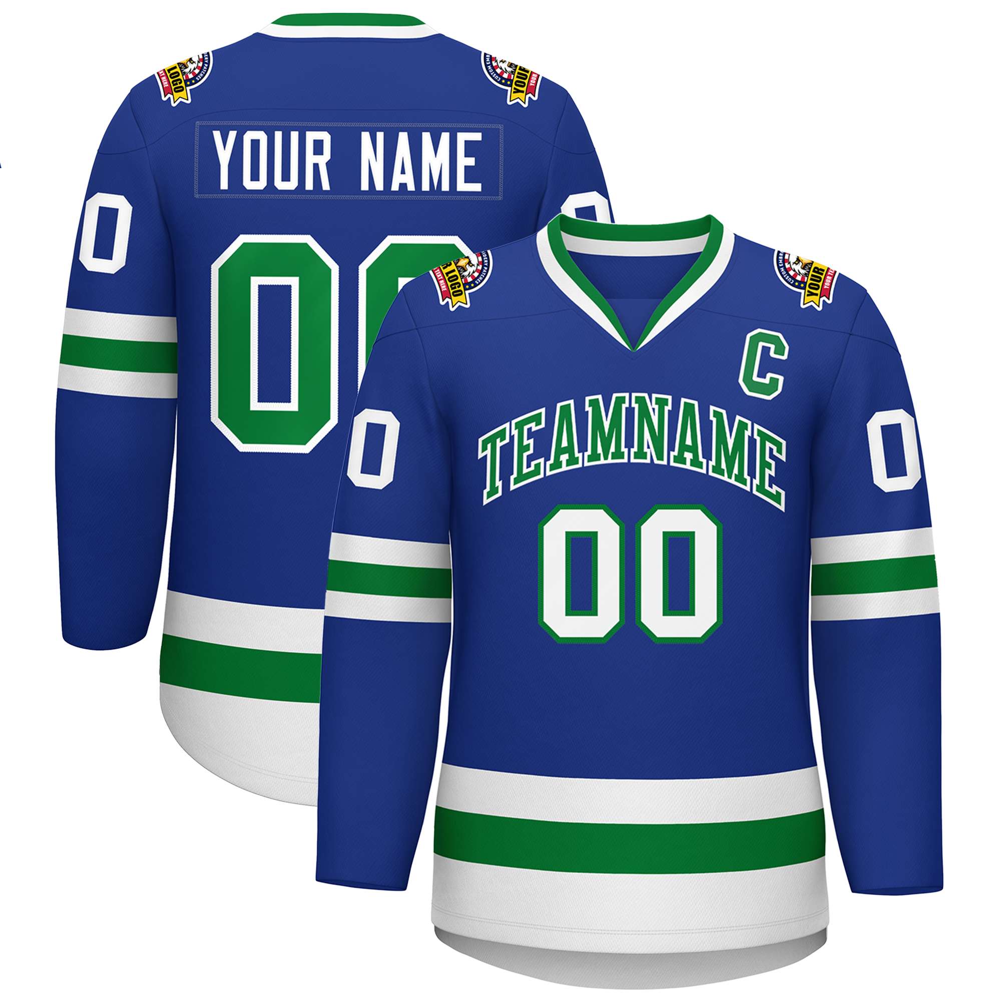 Maillot de hockey personnalisé Royal Kelly vert-blanc de style classique