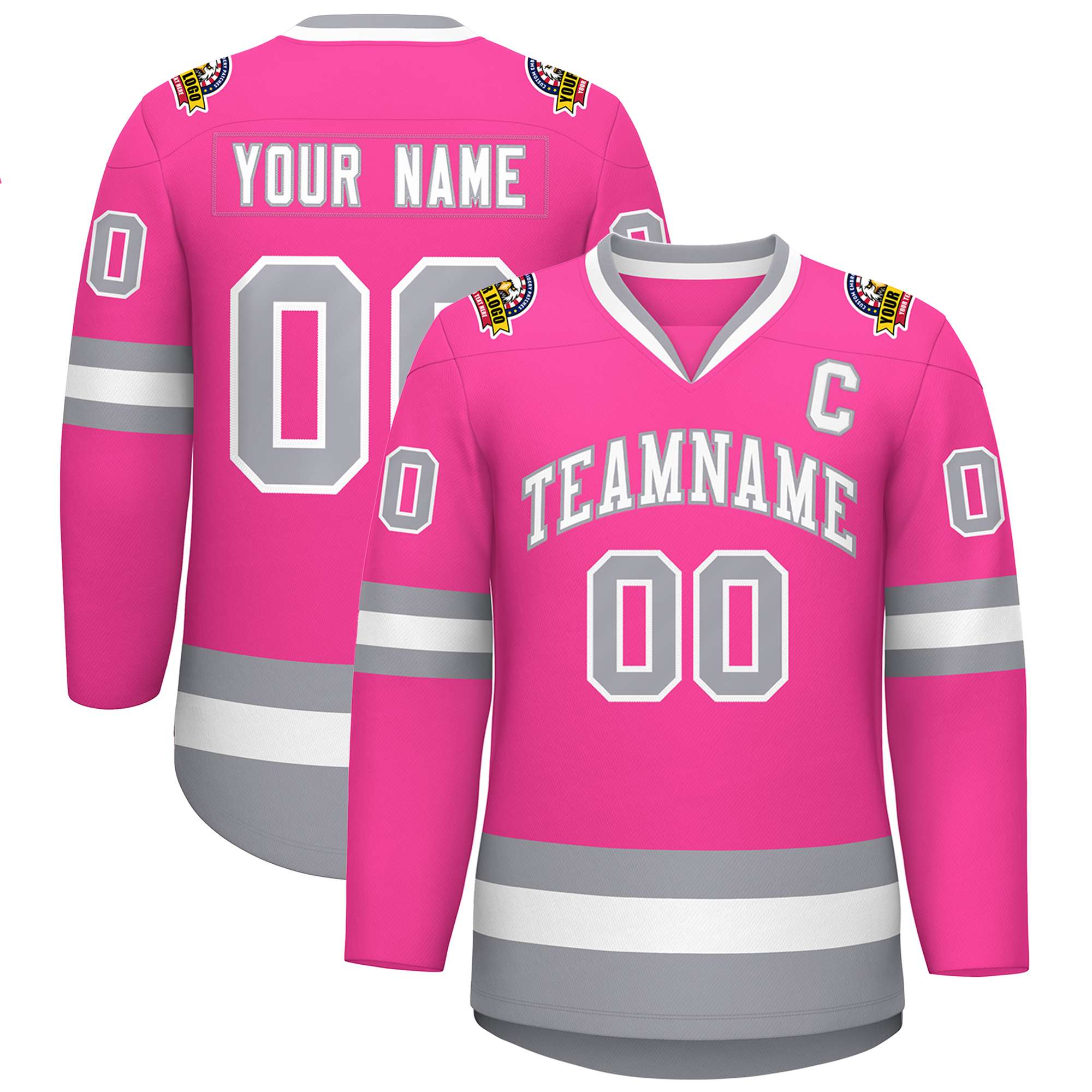 Custom Pink White-Gray Classic Style Hockey Jersey