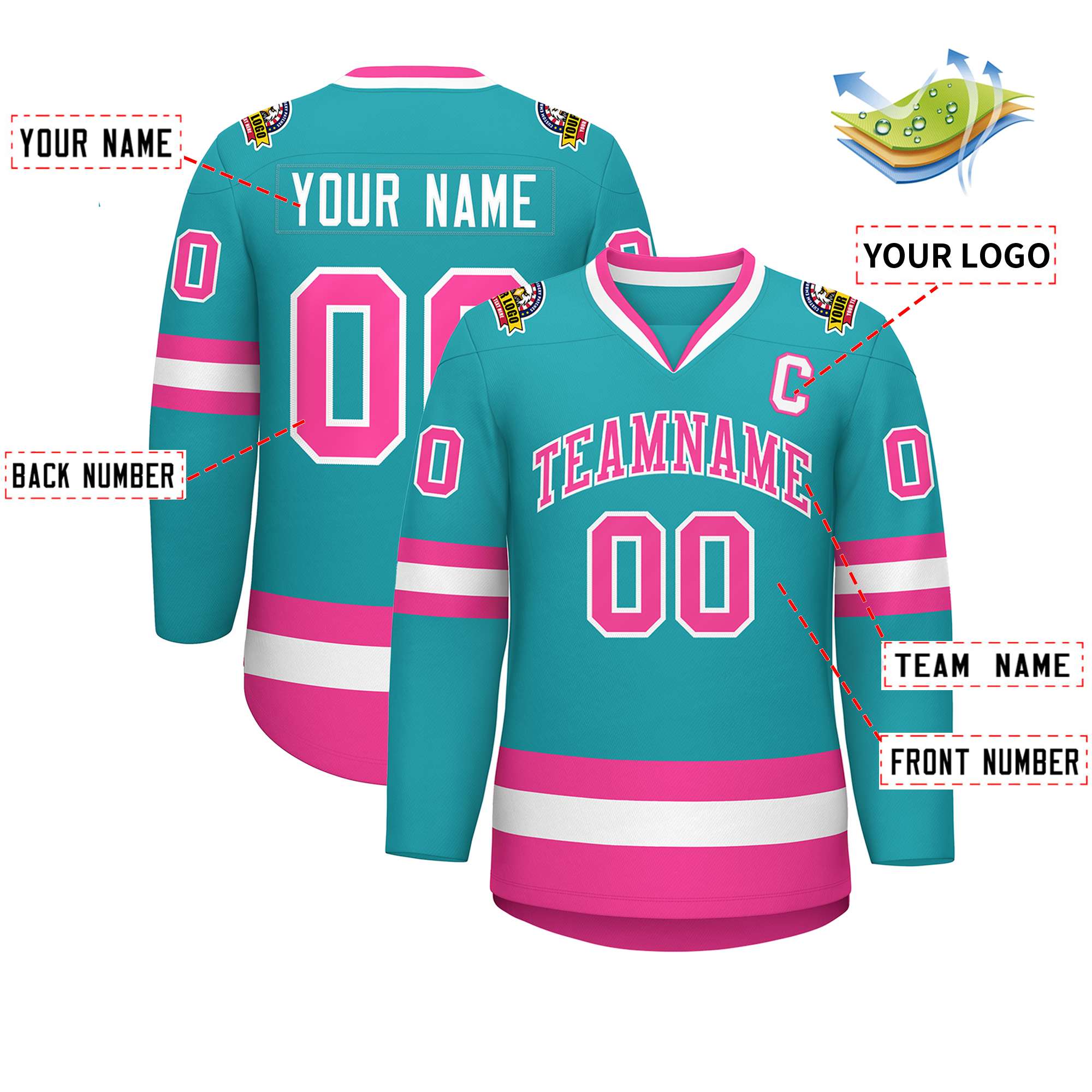 Custom Aqua Pink-White Classic Style Hockey Jersey