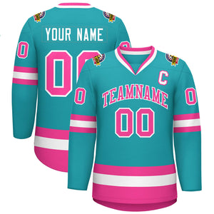 Custom Aqua Pink-White Classic Style Hockey Jersey