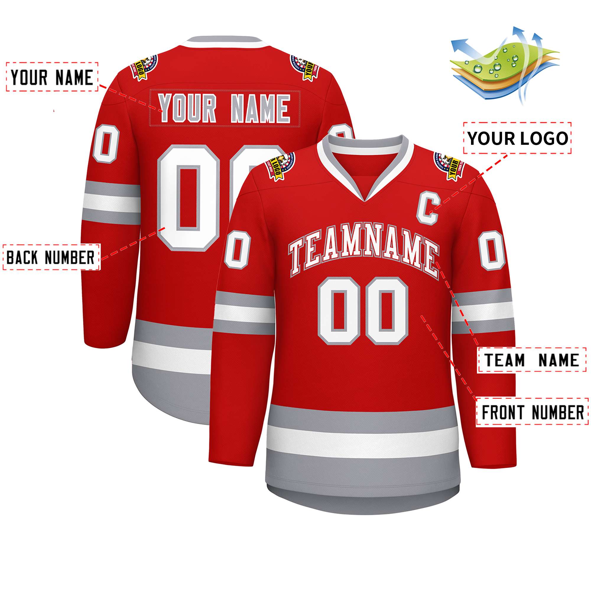 Custom Red White Red-Gray Classic Style Hockey Jersey