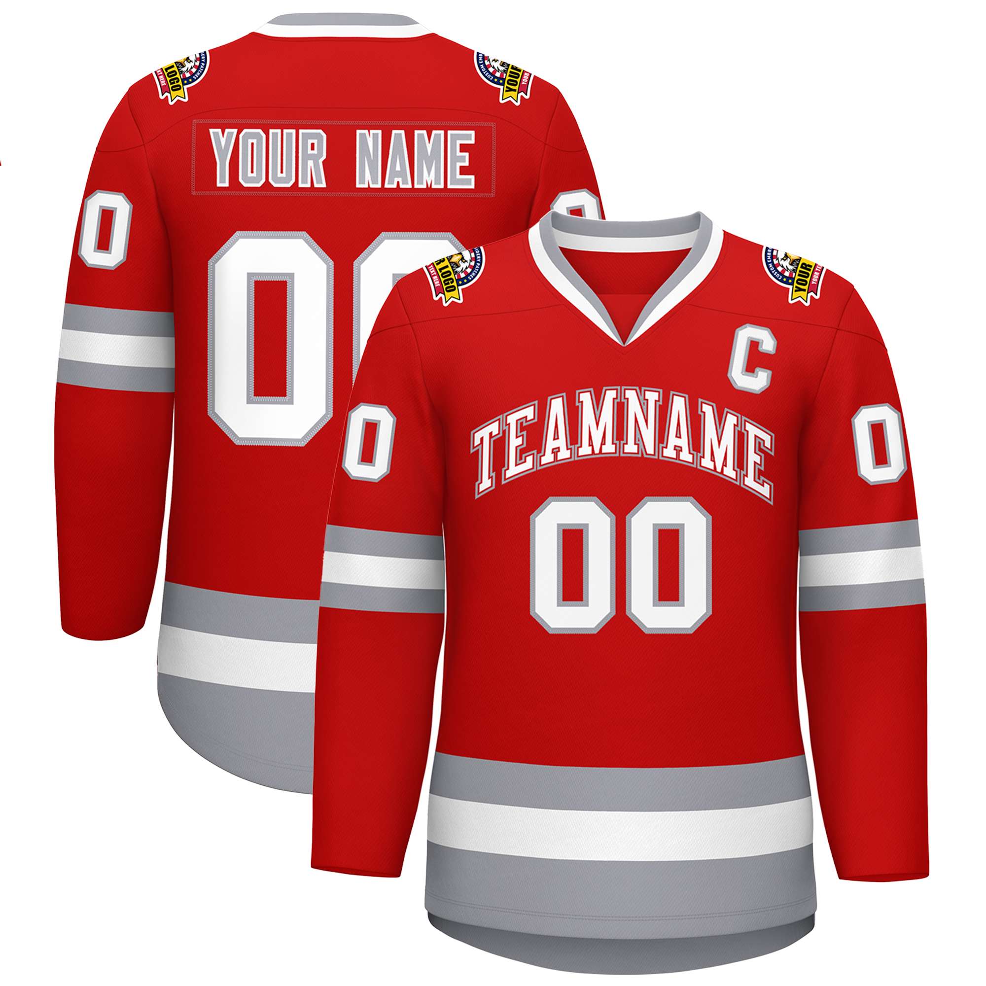 Custom Red White Red-Gray Classic Style Hockey Jersey