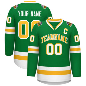 Custom Kelly Green Gold-White Classic Style Hockey Jersey