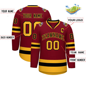 Custom Crimson Black-Gold Classic Style Hockey Jersey