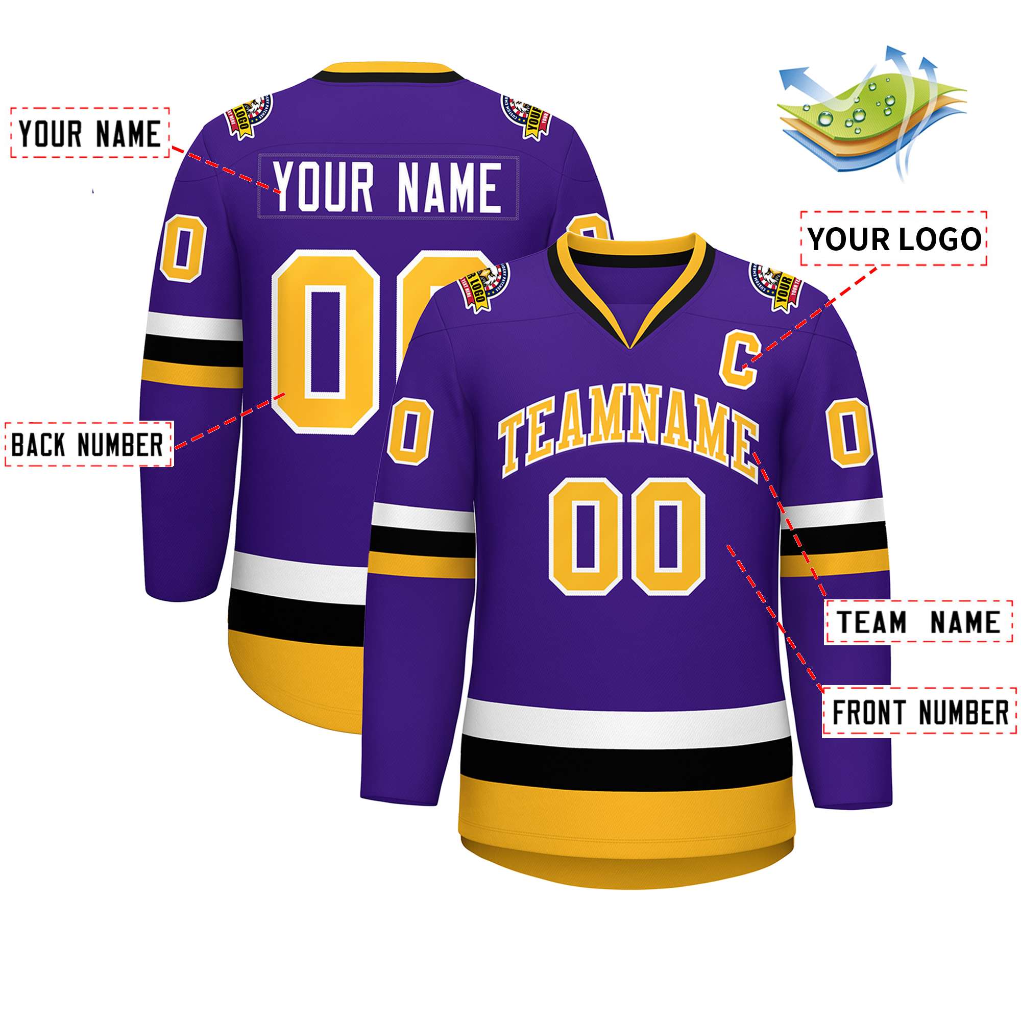 Maillot de hockey de style classique violet or-blanc personnalisé