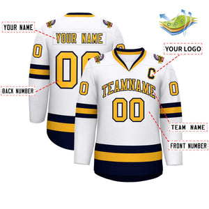 Custom White Gold-Navy Classic Style Hockey Jersey