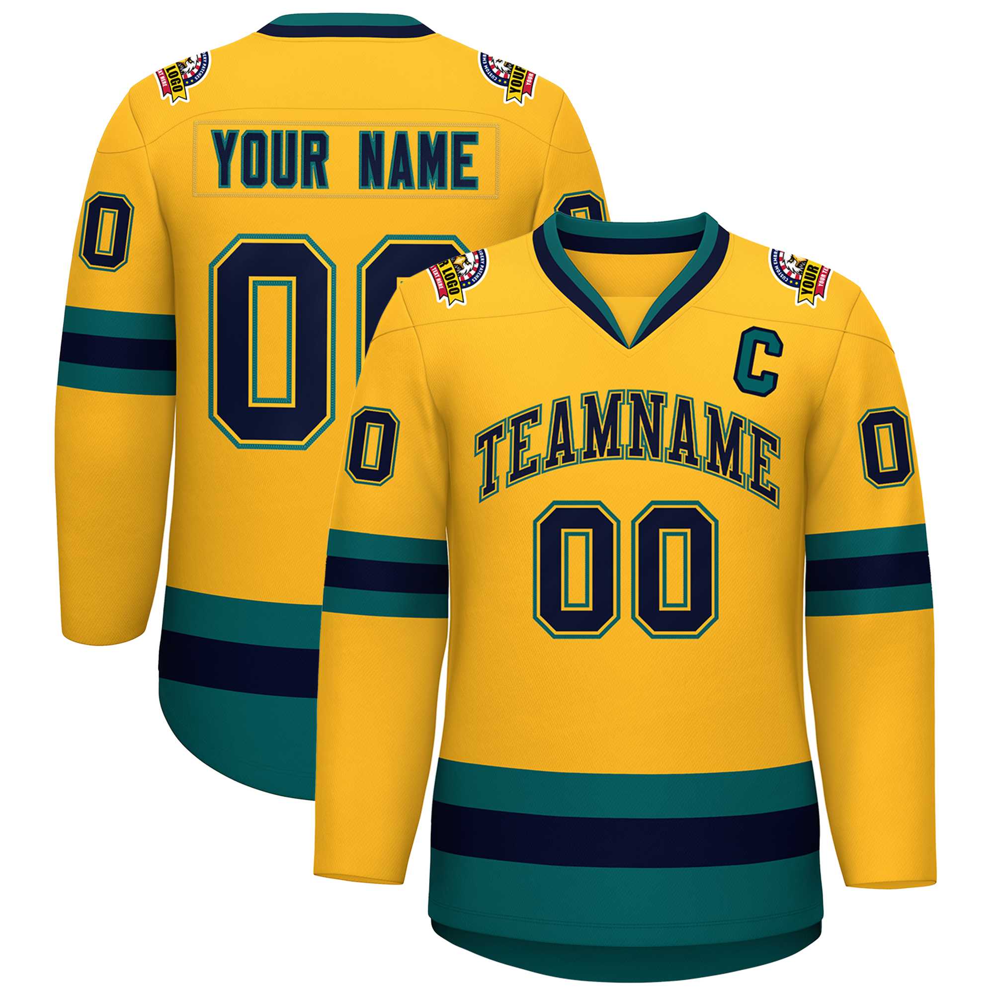 Custom Gold Navy Gold-Aqua Classic Style Hockey Jersey