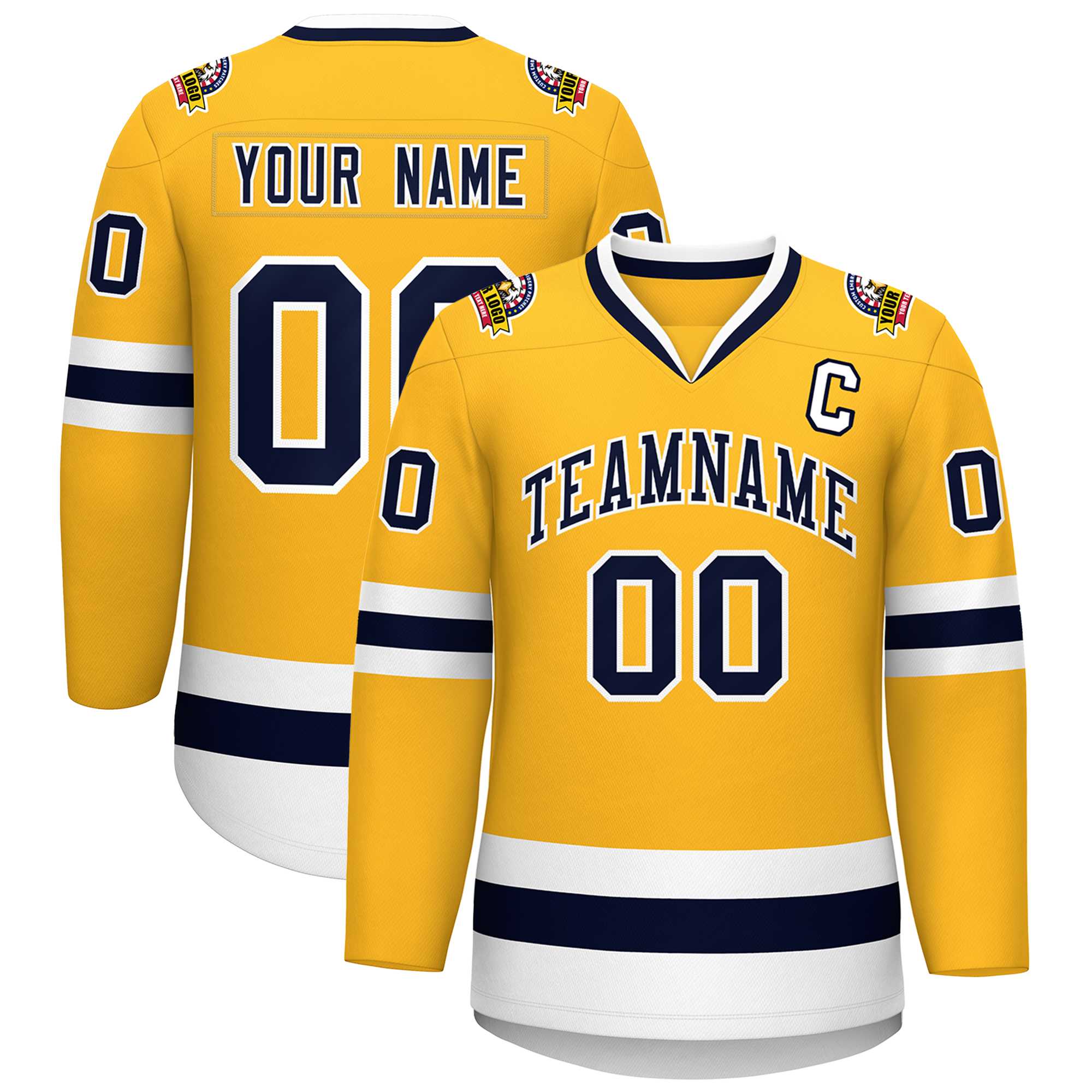 Custom Gold Navy-White Classic Style Hockey Jersey