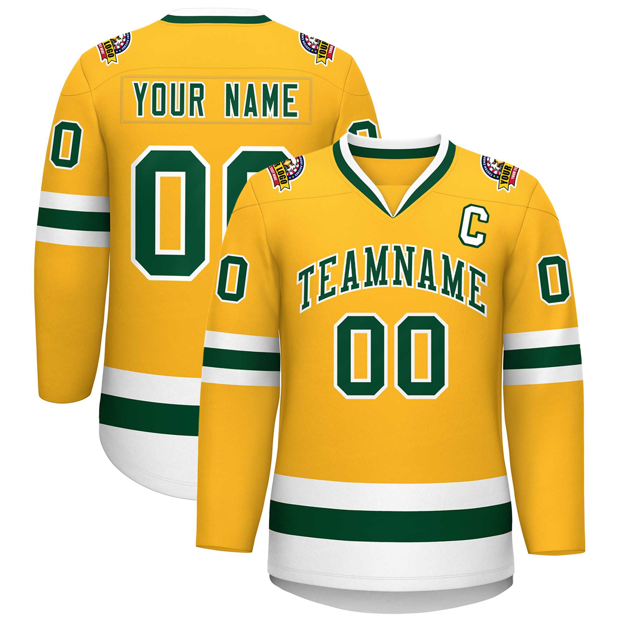 Custom Gold Green-White Classic Style Hockey Jersey