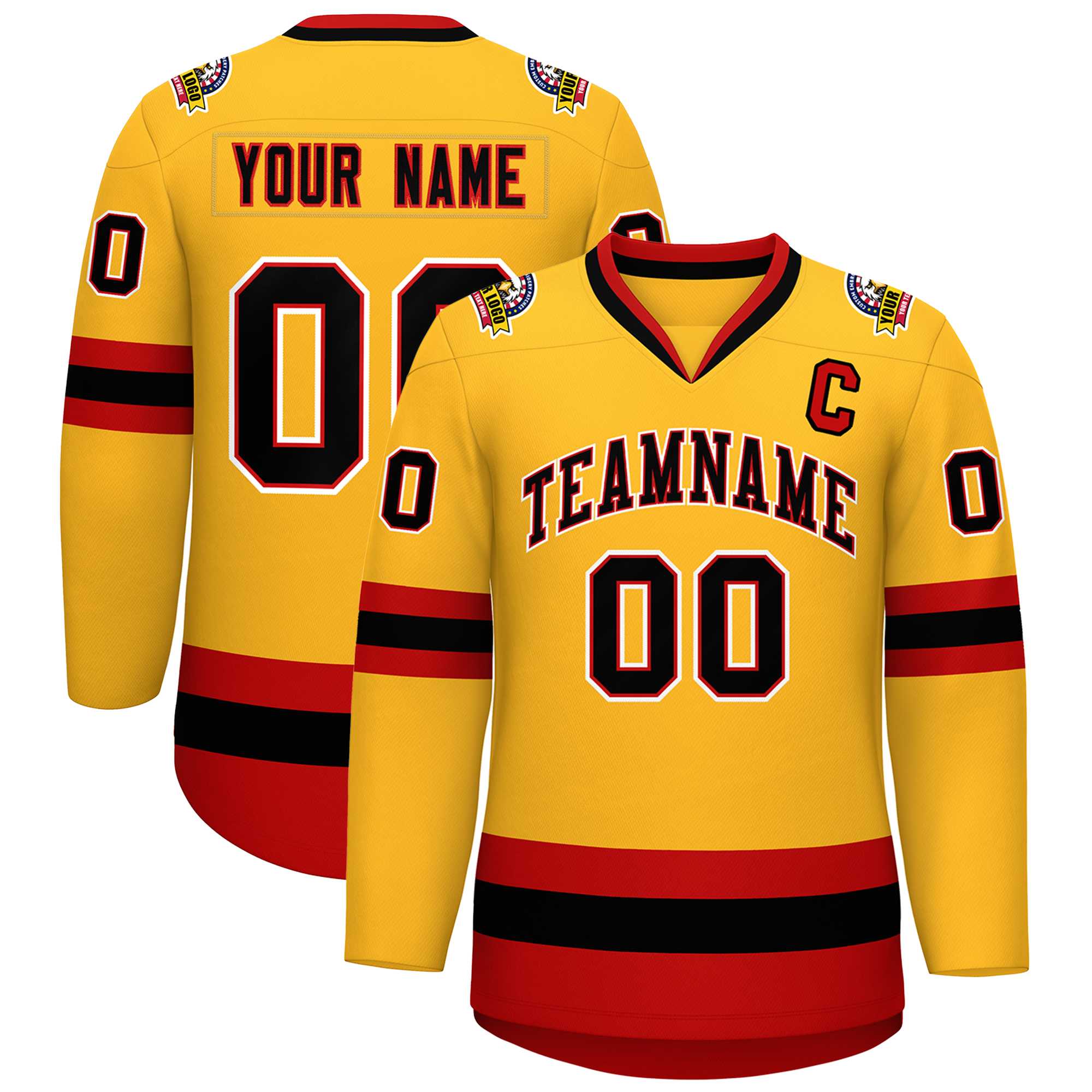 Custom Gold Black Red-White Classic Style Hockey Jersey