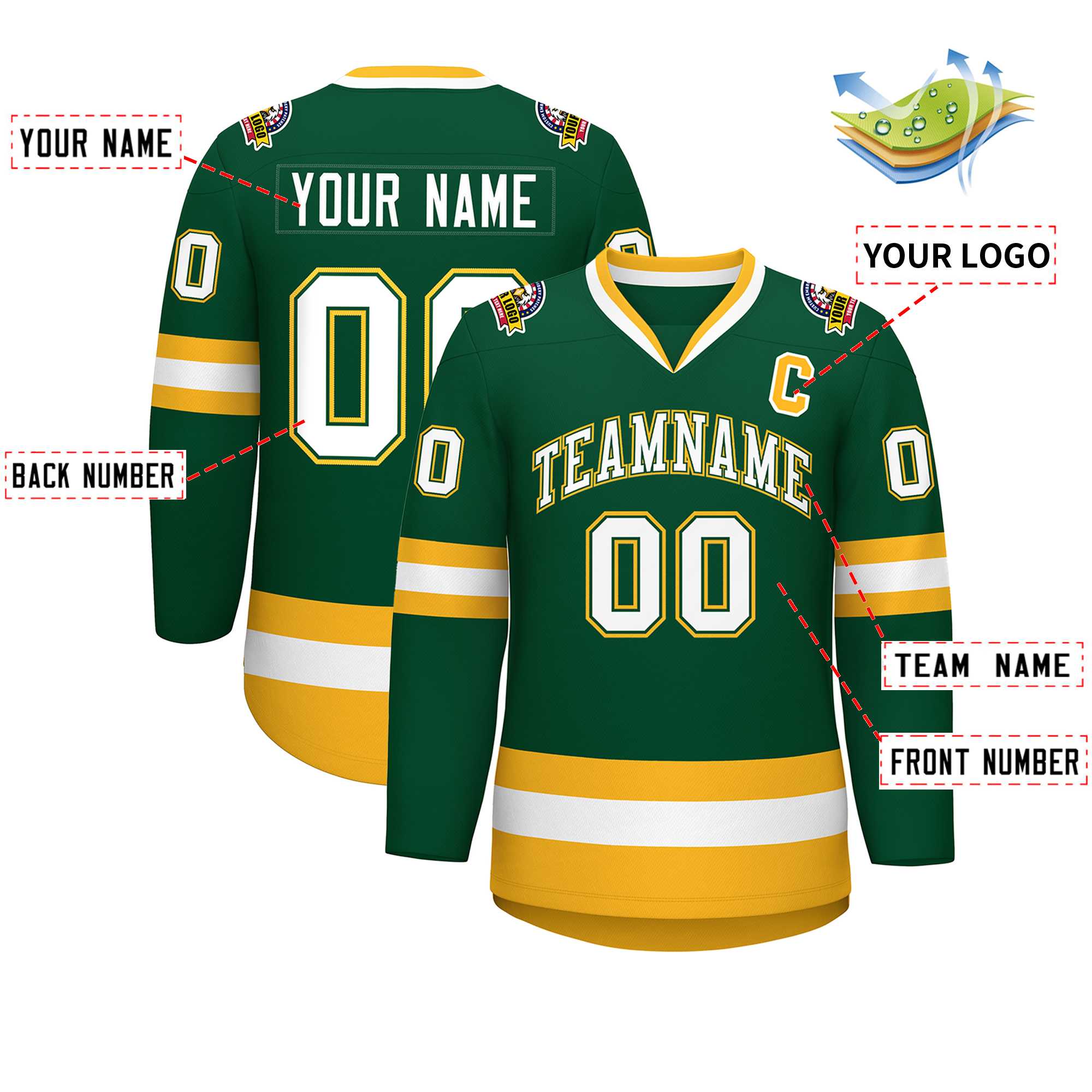 Custom Green White Green-Gold Classic Style Hockey Jersey