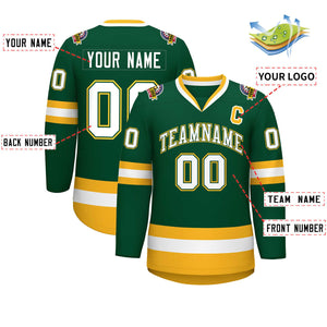 Custom Green White Green-Gold Classic Style Hockey Jersey