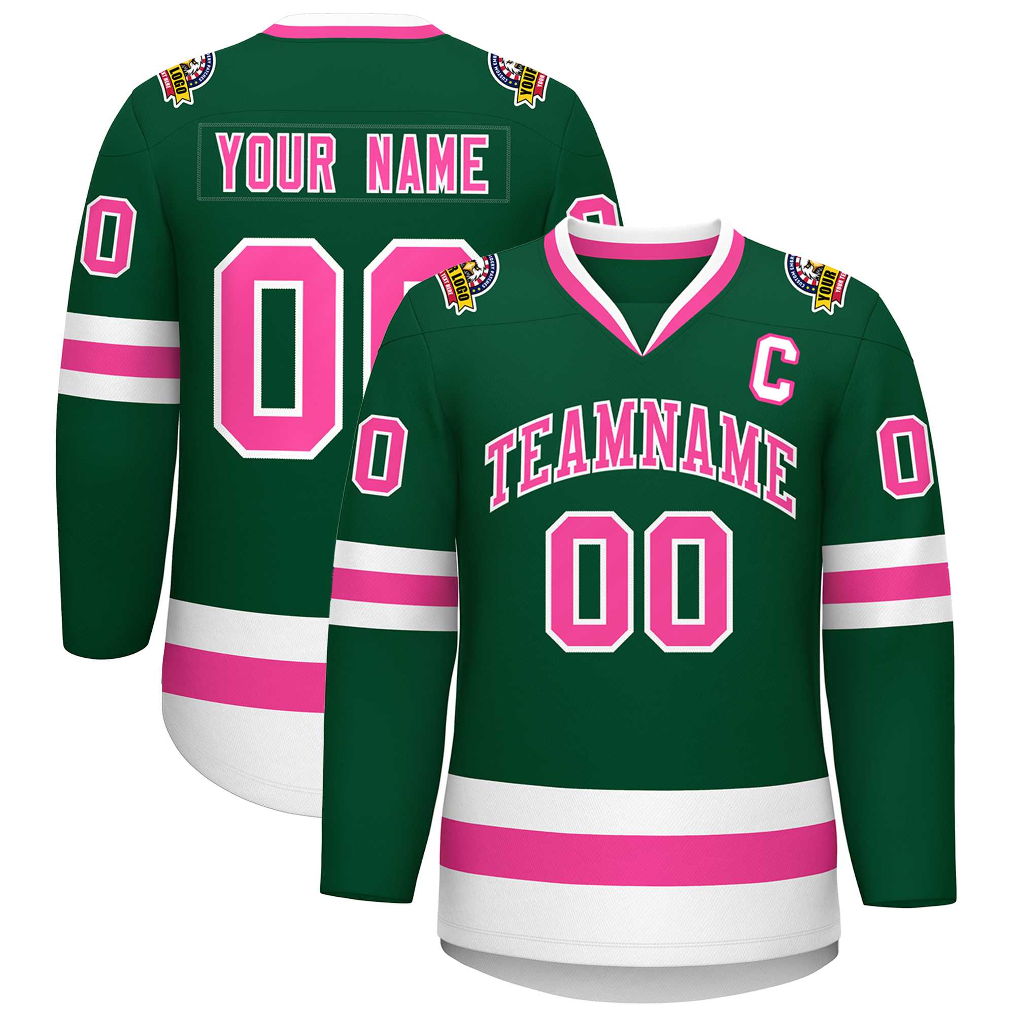 Custom Green Pink-White Classic Style Hockey Jersey