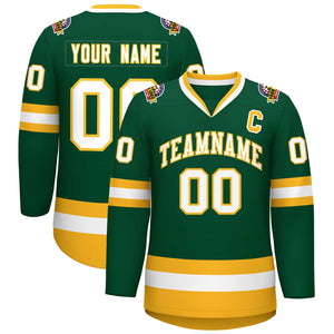 Custom Green White-Gold Classic Style Hockey Jersey