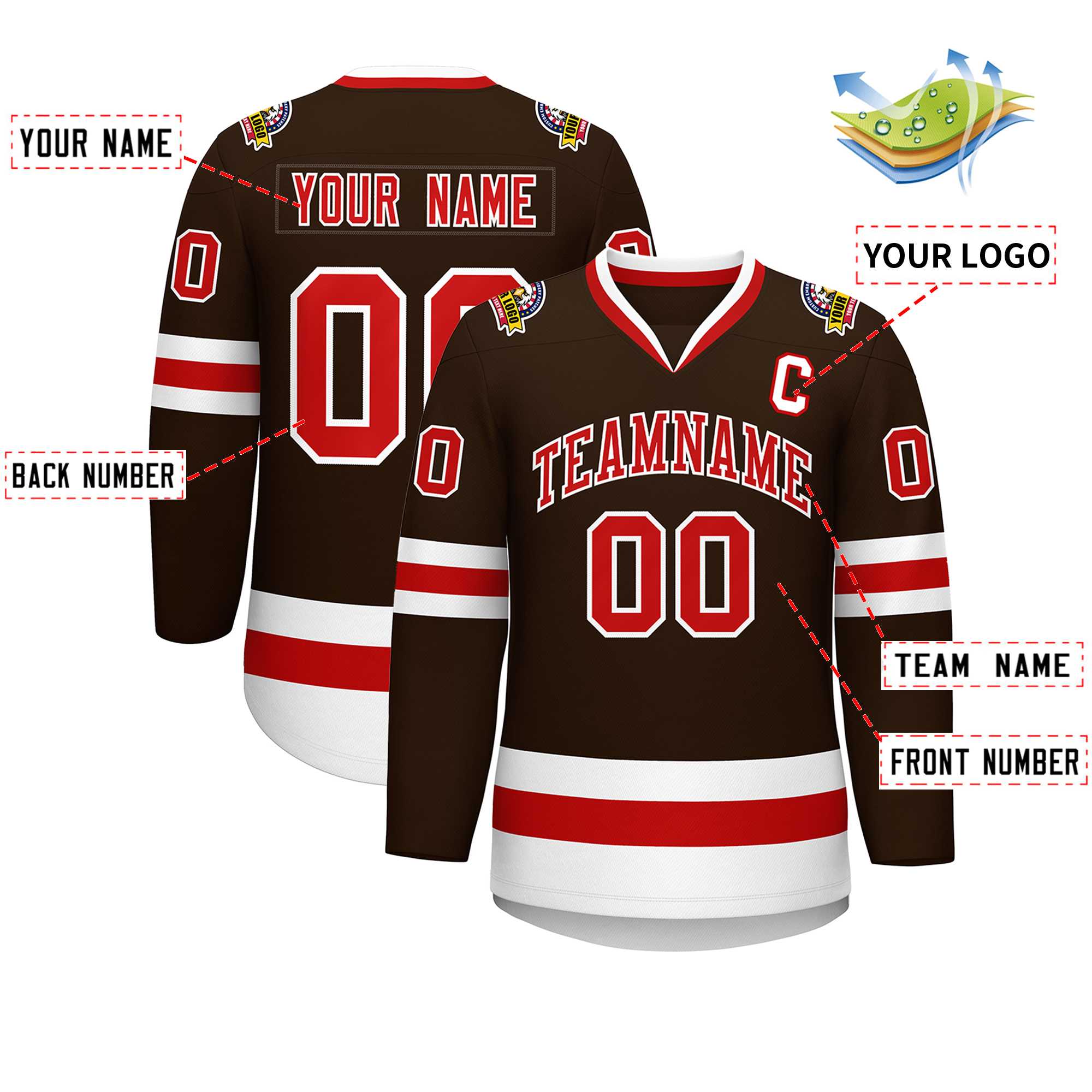 Custom Brown Red-White Classic Style Hockey Jersey