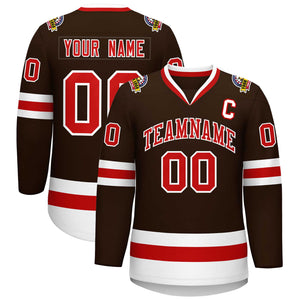 Maillot de hockey de style classique personnalisé marron rouge-blanc