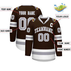 Custom Brown Gray-White Classic Style Hockey Jersey