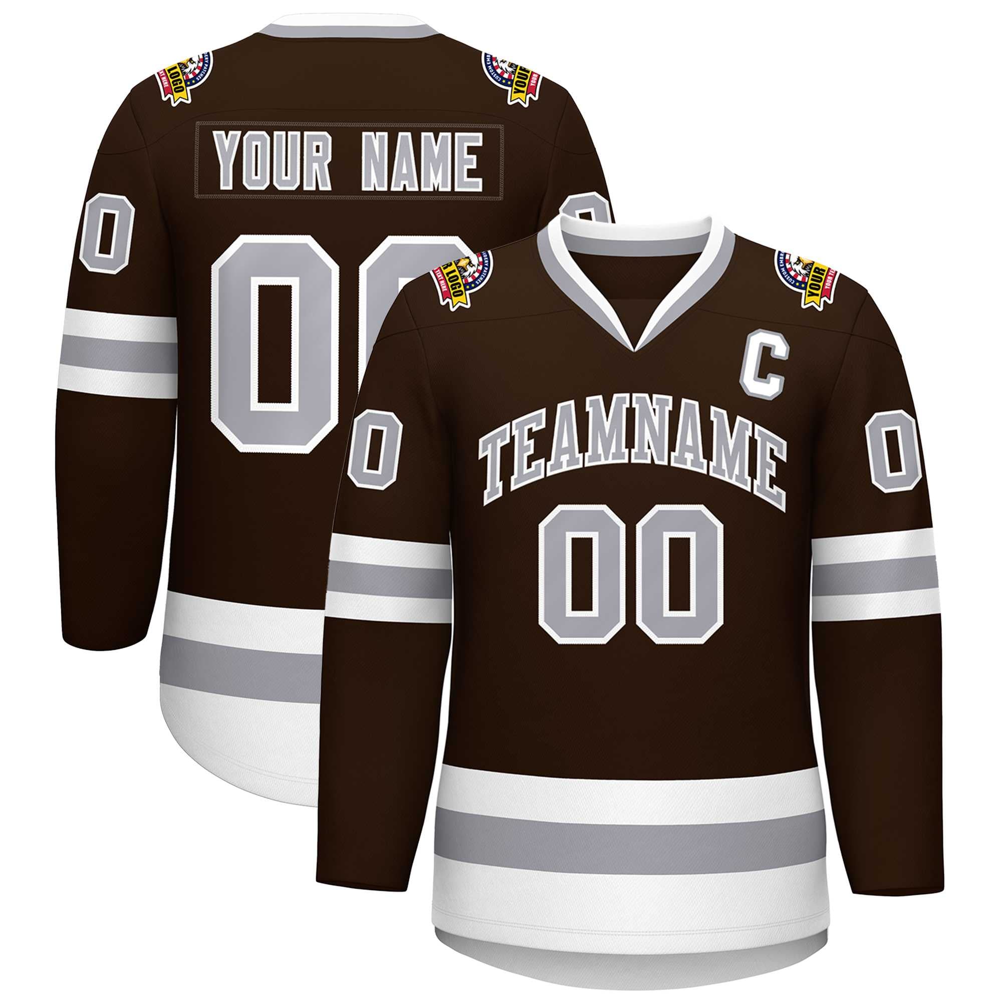 Custom Brown Gray-White Classic Style Hockey Jersey