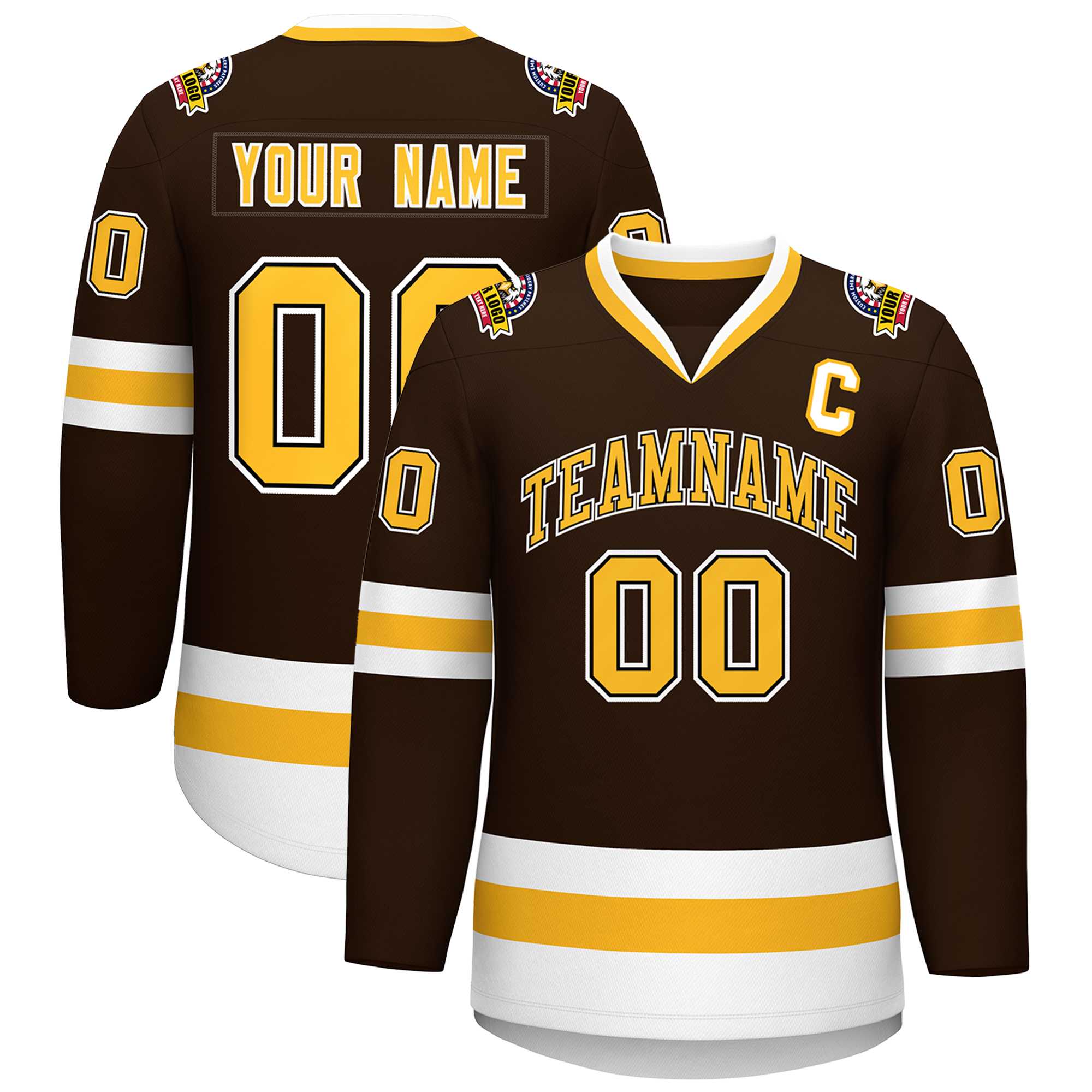 Custom Brown Gold Black-White Classic Style Hockey Jersey