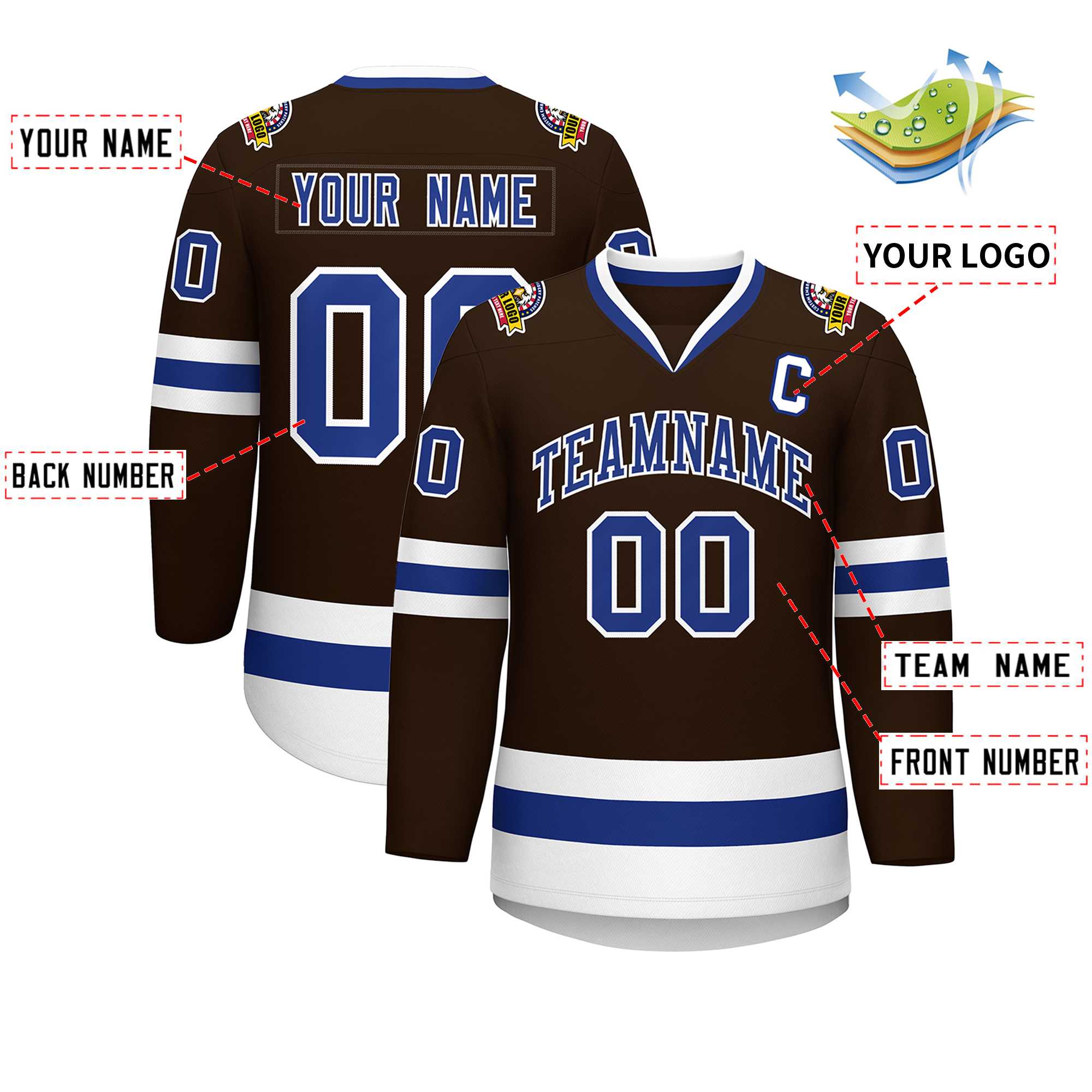 Maillot de hockey de style classique marron Royal-blanc personnalisé