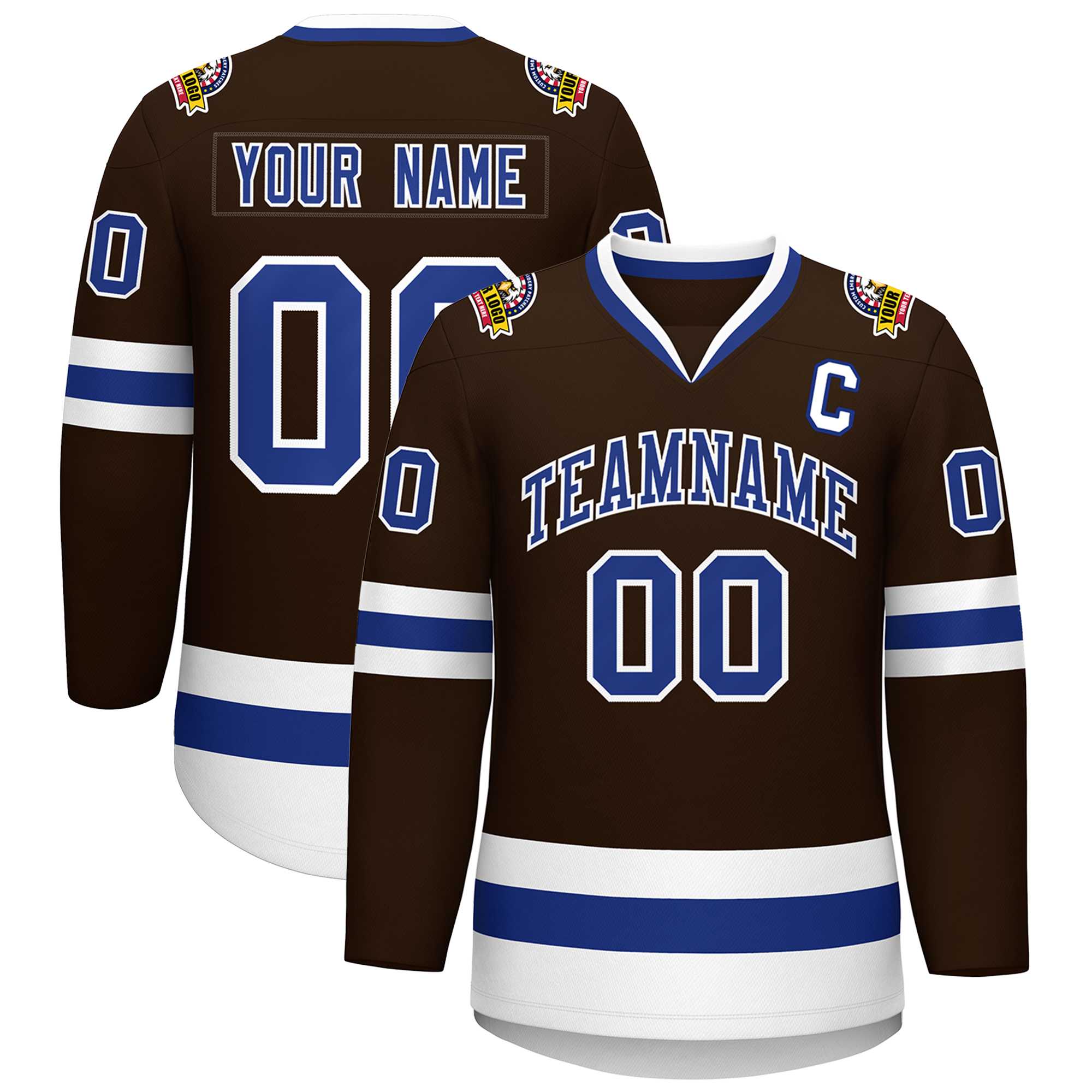 Maillot de hockey de style classique marron Royal-blanc personnalisé