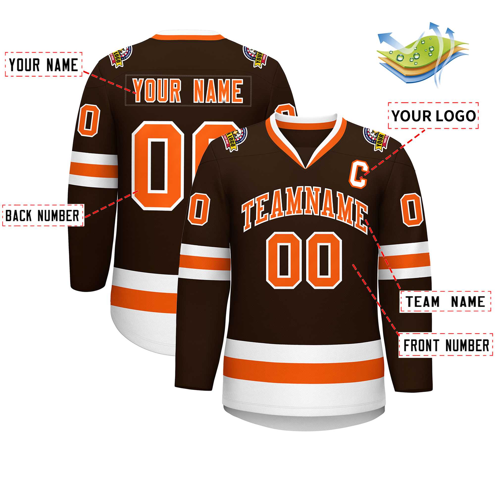 Maillot de hockey de style classique marron orange-blanc personnalisé