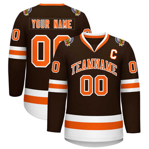 Custom Brown Orange-White Classic Style Hockey Jersey