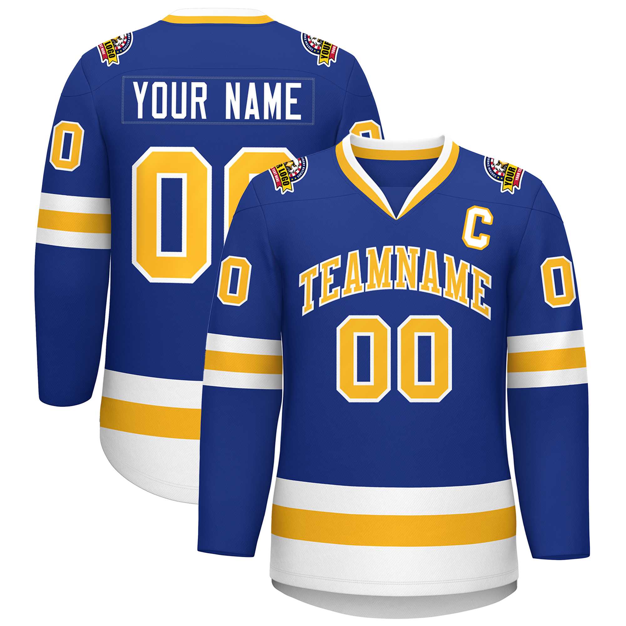 Custom Royal Gold-White Classic Style Hockey Jersey