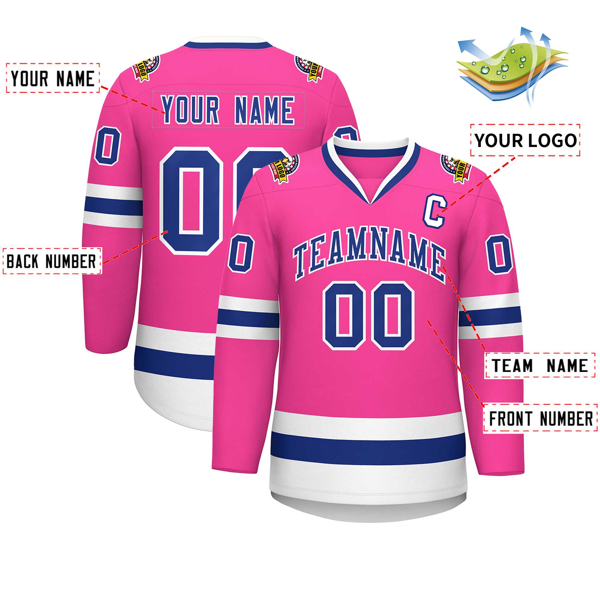 Maillot de hockey de style classique rose royal-blanc personnalisé