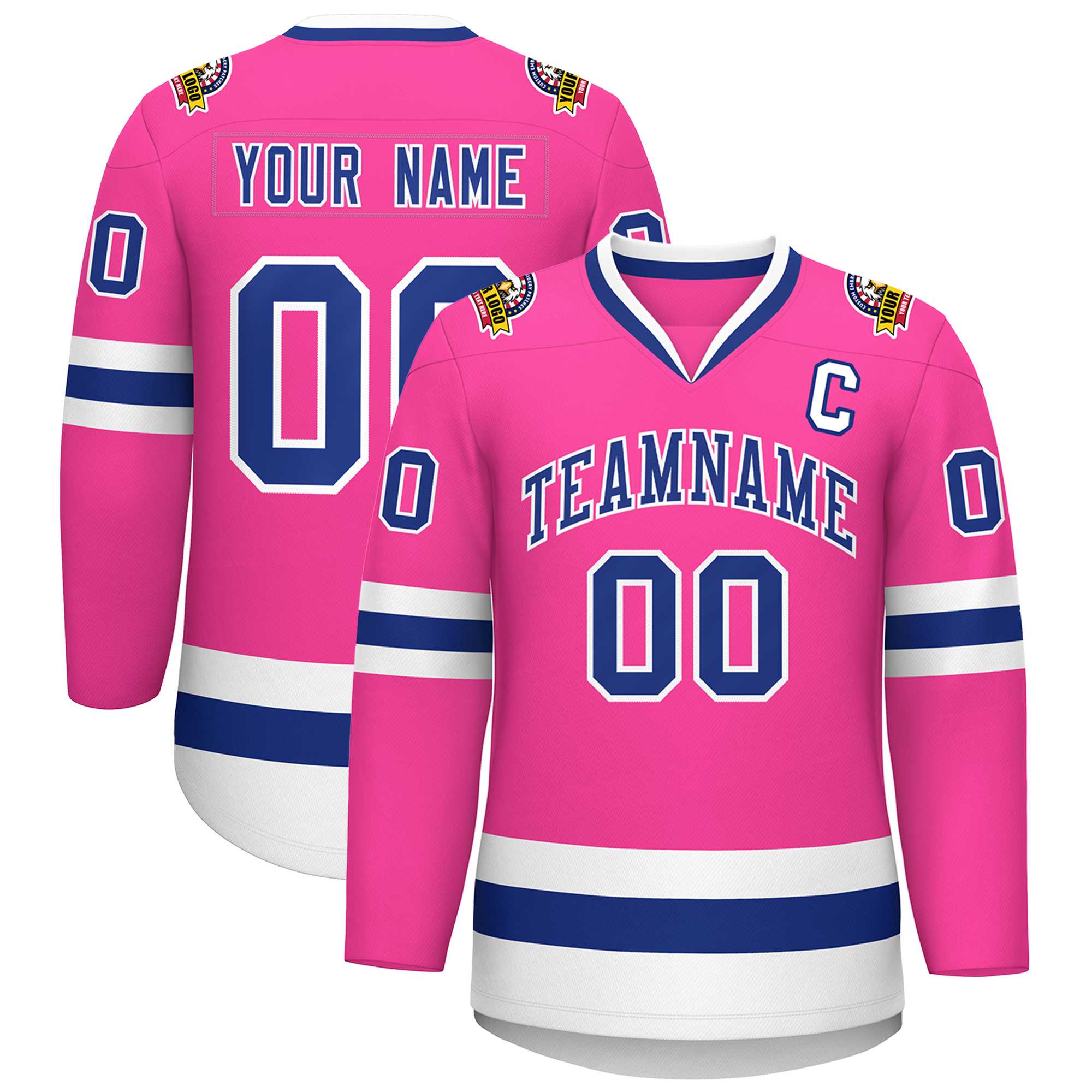 Maillot de hockey de style classique rose royal-blanc personnalisé