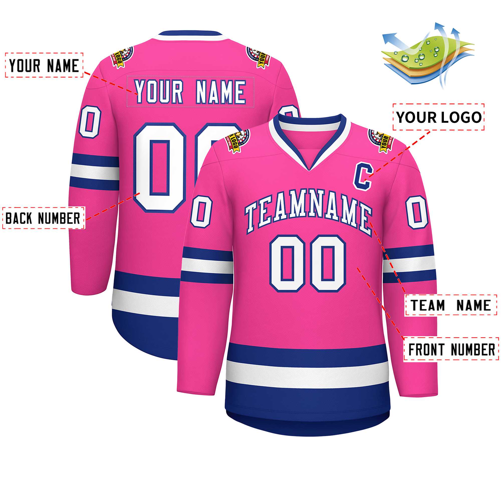 Custom Pink White-Royal Classic Style Hockey Jersey