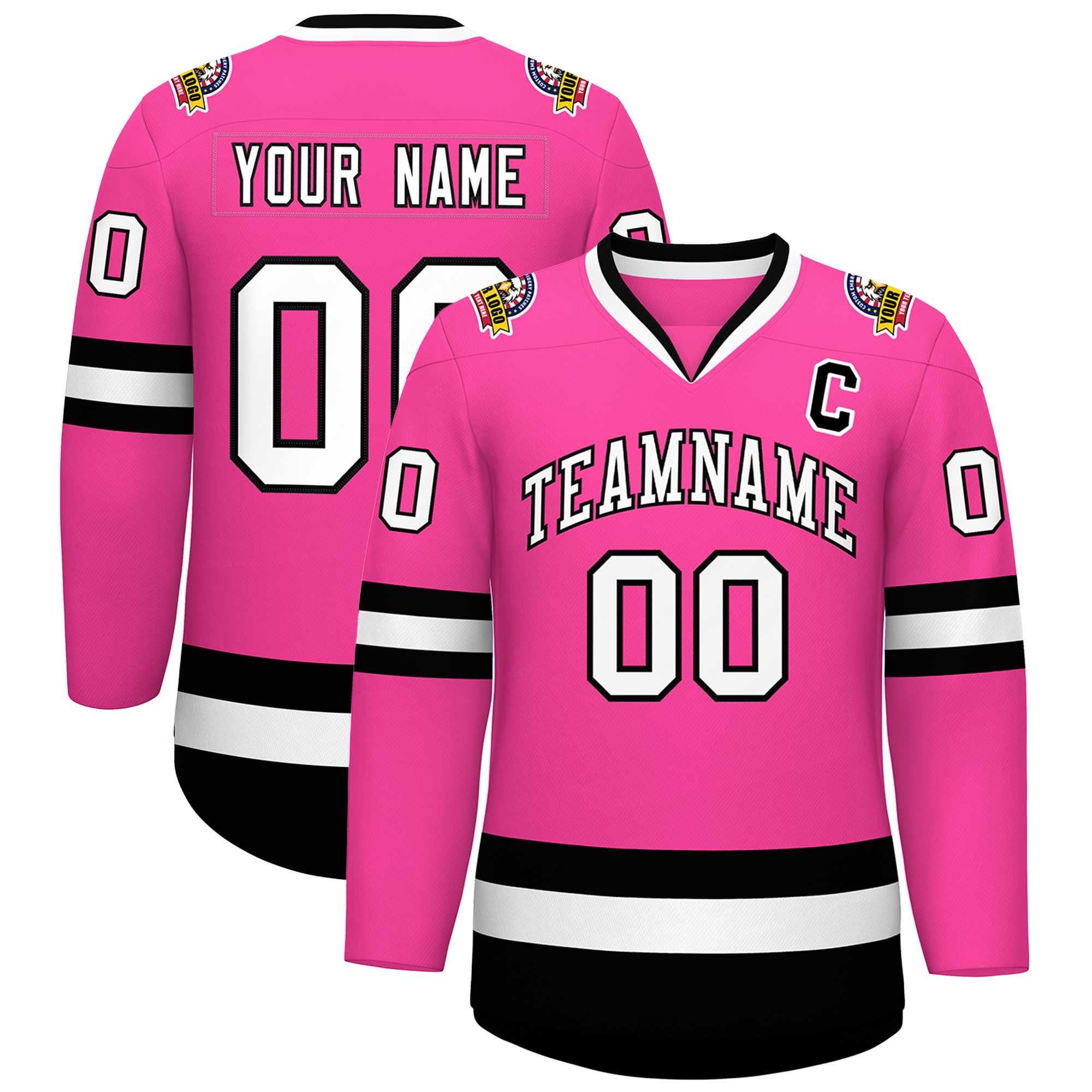 Custom Pink White-Black Classic Style Hockey Jersey