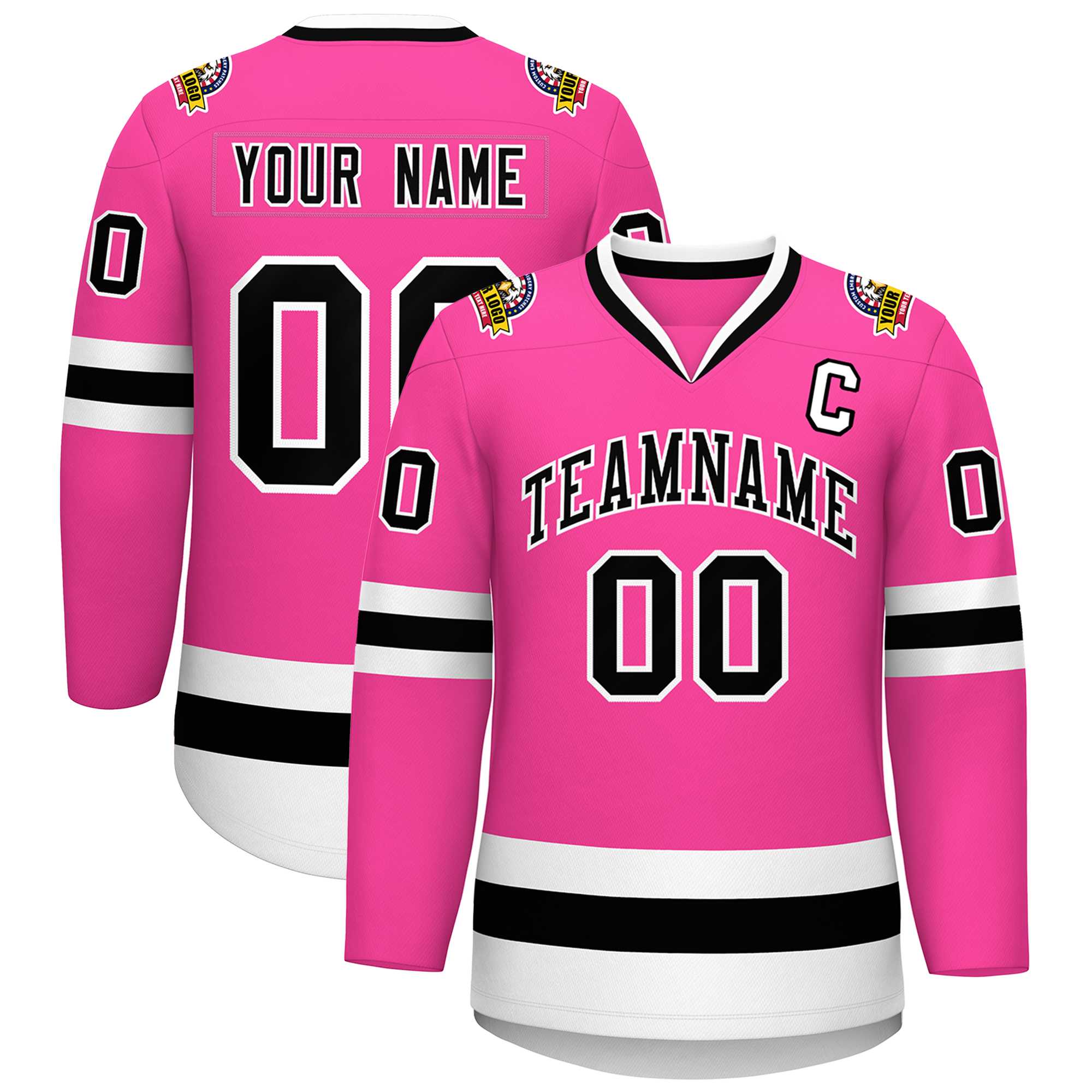 Maillot de hockey de style classique rose noir-blanc personnalisé