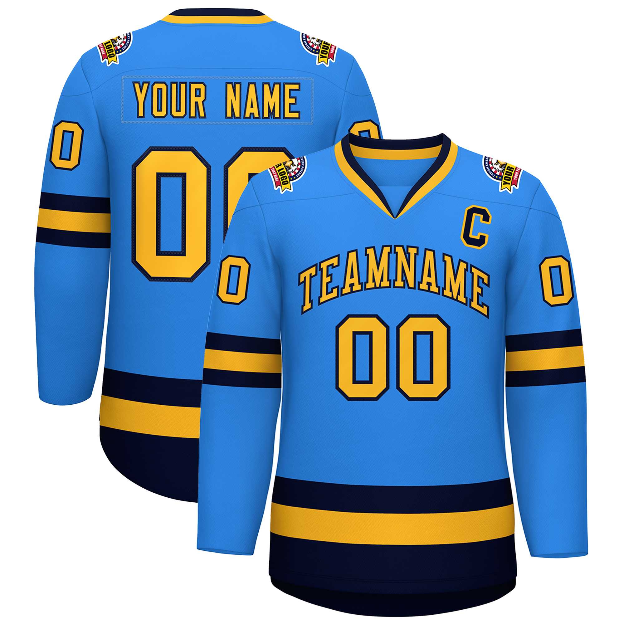 Maillot de hockey personnalisé de style classique bleu poudre or-marine