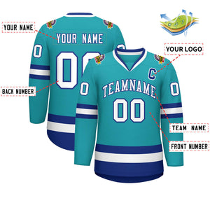 Custom Aqua White-Royal Classic Style Hockey Jersey