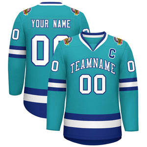 Custom Aqua White-Royal Classic Style Hockey Jersey