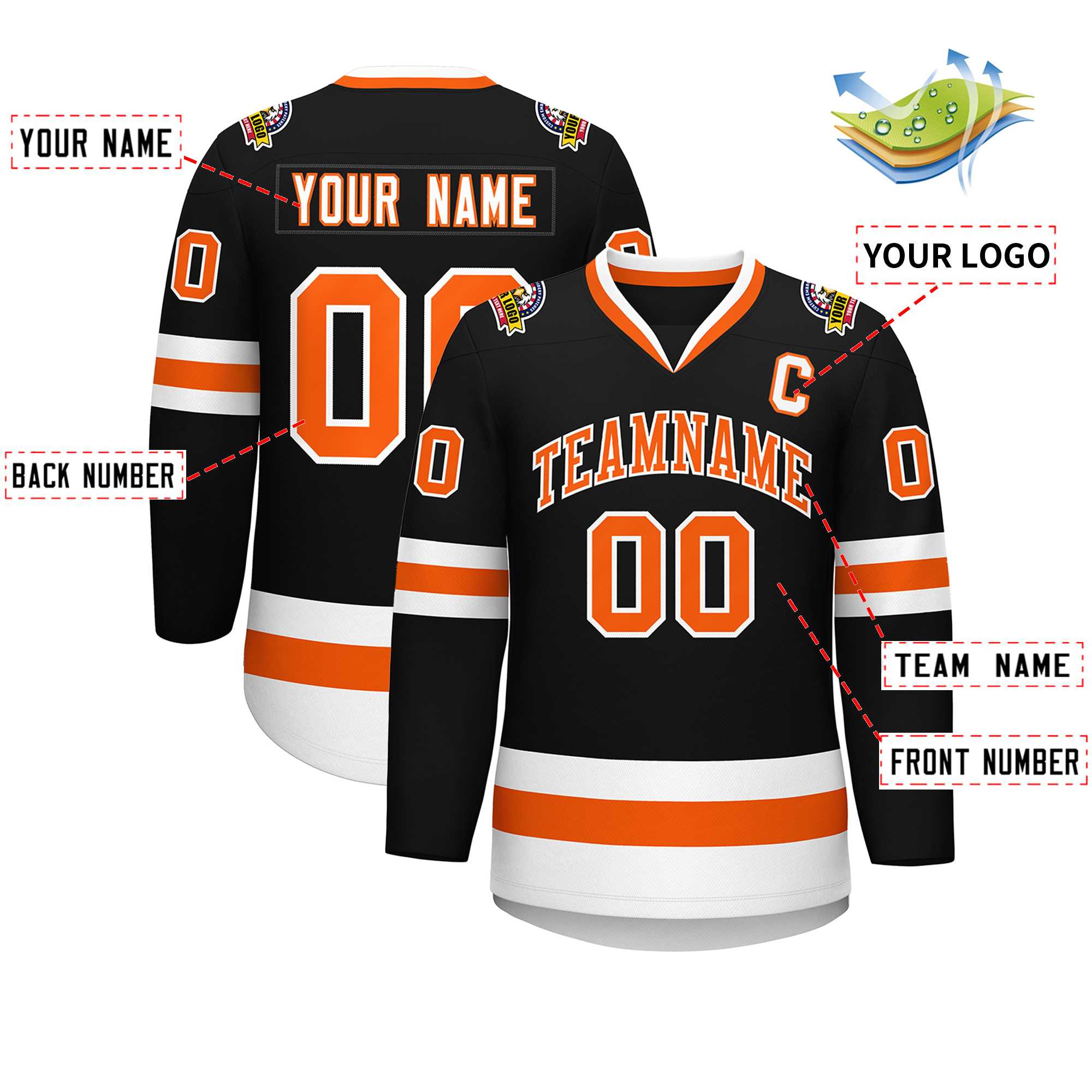 Custom Black Orange-White Classic Style Hockey Jersey