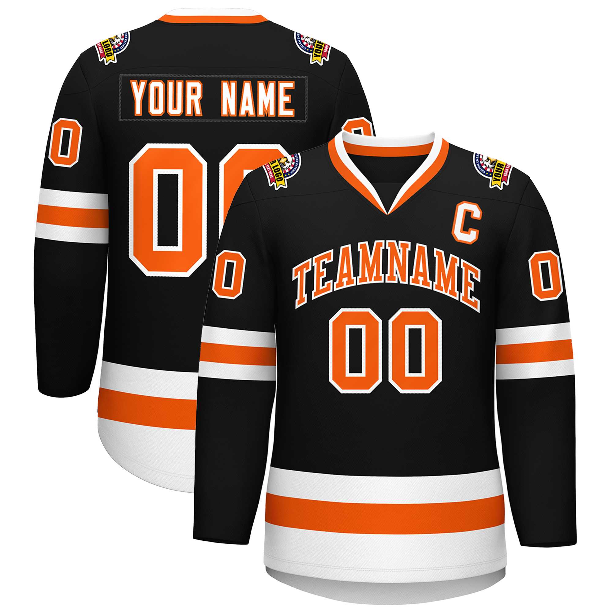 Maillot de hockey de style classique noir orange-blanc personnalisé