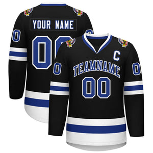 Maillot de hockey de style classique noir royal-blanc personnalisé