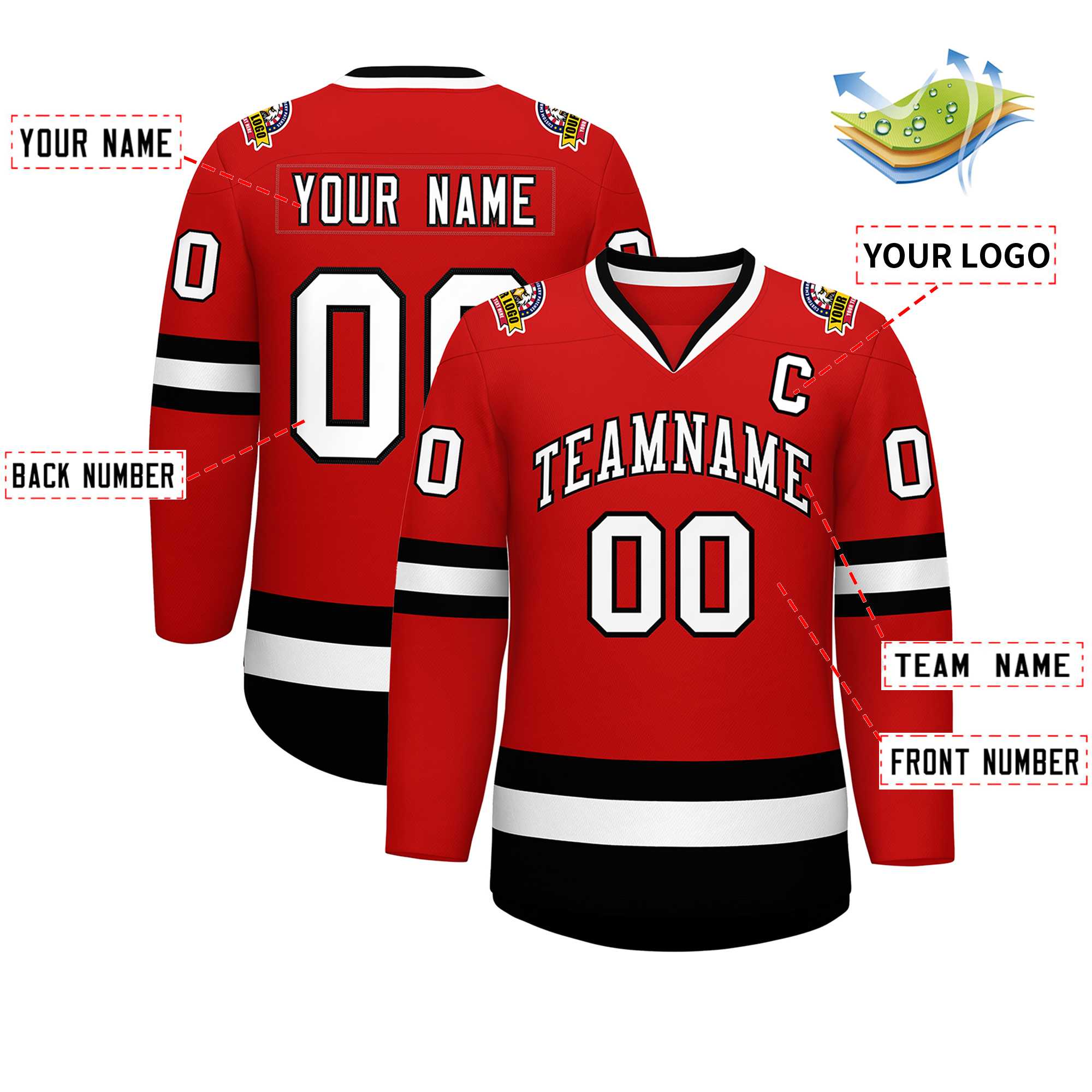 Custom Red White-Black Classic Style Hockey Jersey