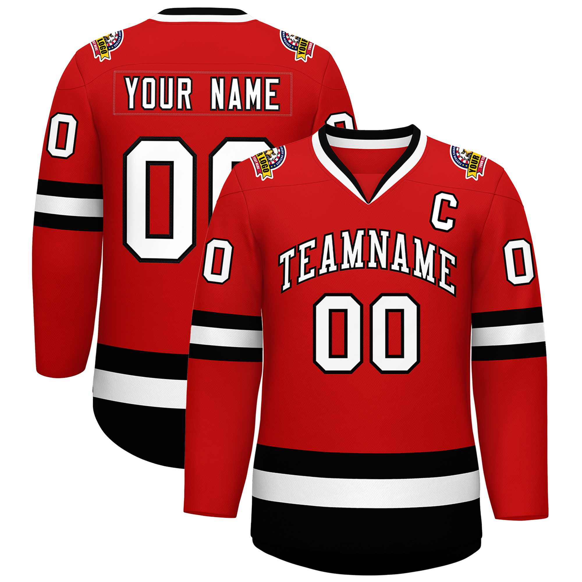 Custom Red White-Black Classic Style Hockey Jersey