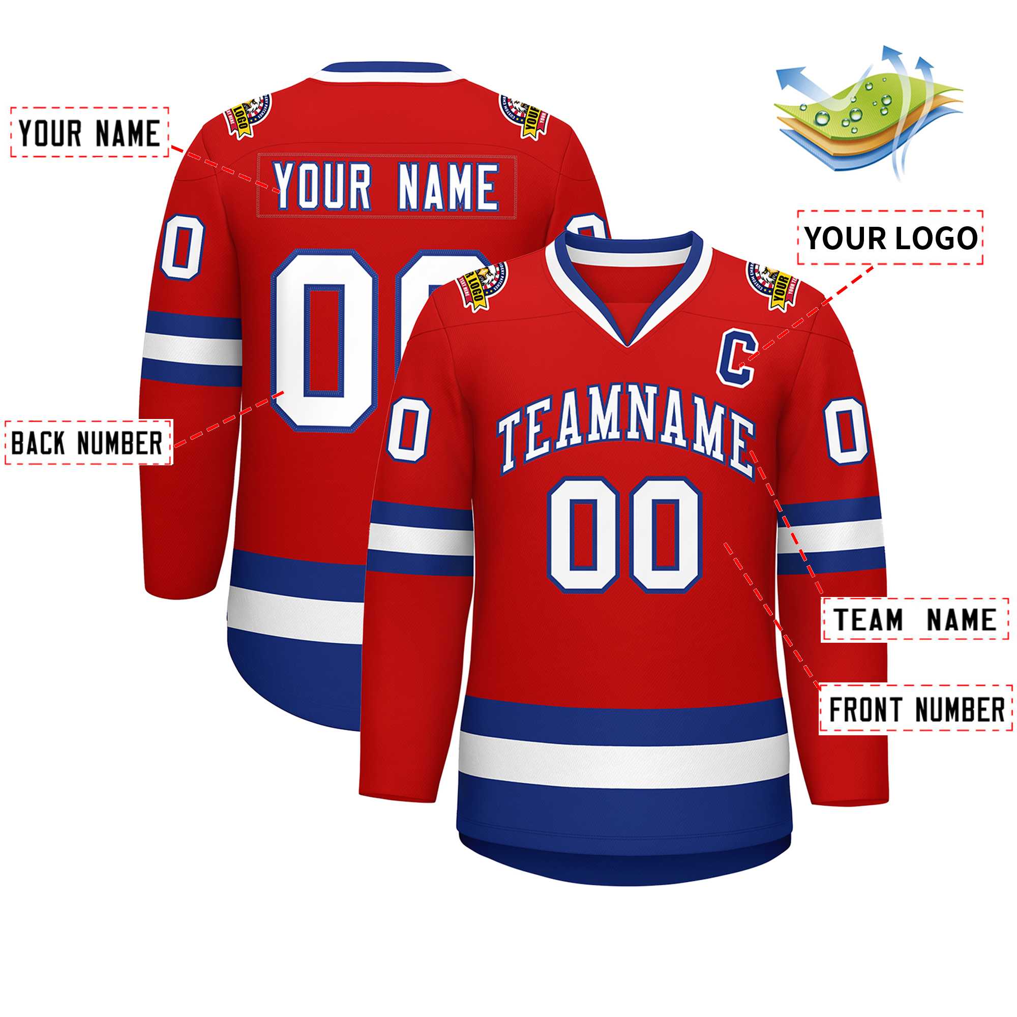 Custom Red White-Royal Classic Style Hockey Jersey