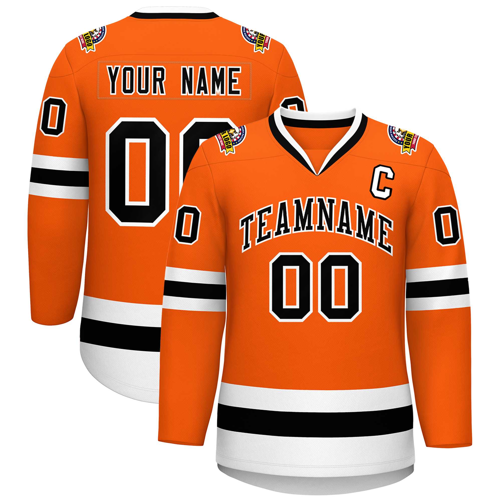 Maillot de hockey de style classique orange noir-blanc personnalisé