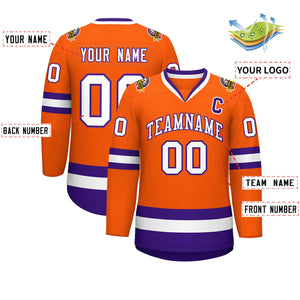 Maillot de hockey de style classique orange blanc-violet personnalisé