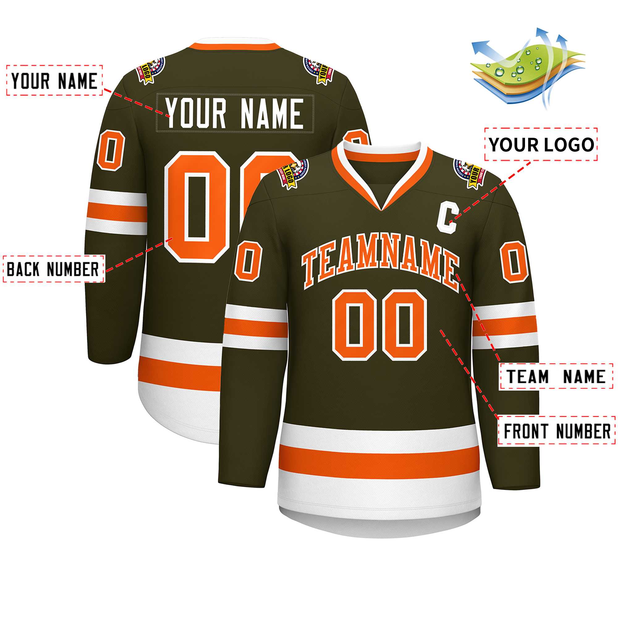 Custom Olive Orange-White Classic Style Hockey Jersey